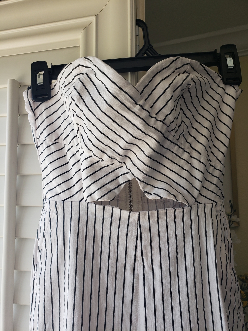 Love Culture White and Black Striped Strapless Jumpsuit